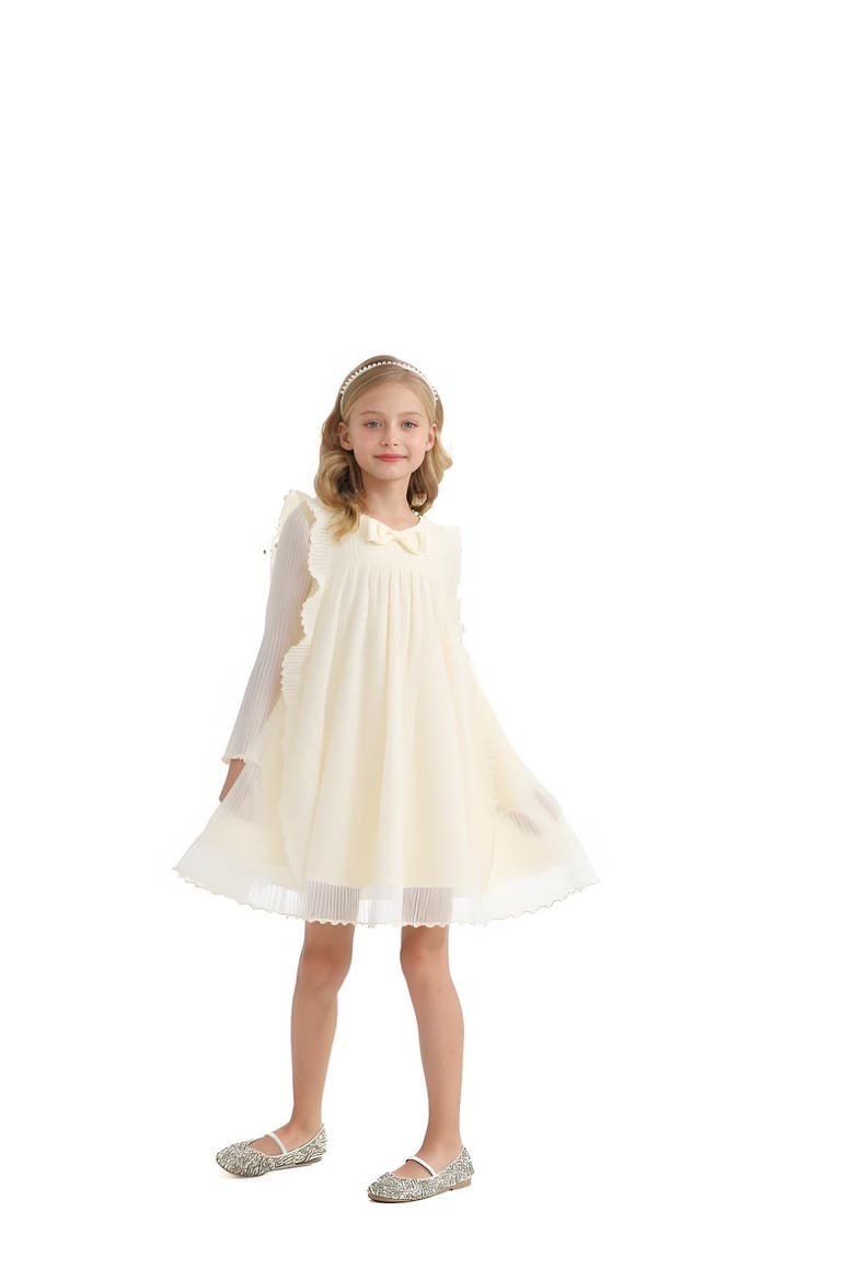 Pleated Bow Dress, Alternate, color, Cream