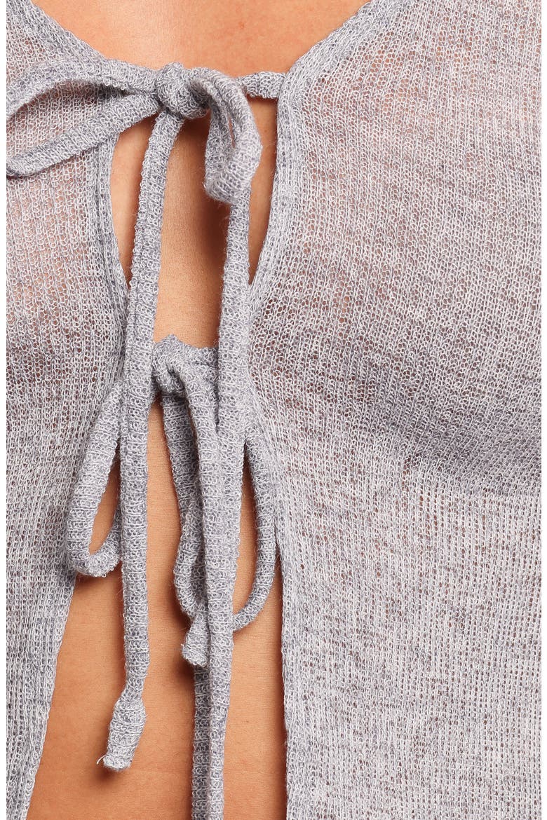 Tamsie Open Stitch Tie Front Cardigan, Alternate, color, LIGHT GREY