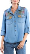 Billy T Flower Patch Embroidered Denim Button-Up Shirt