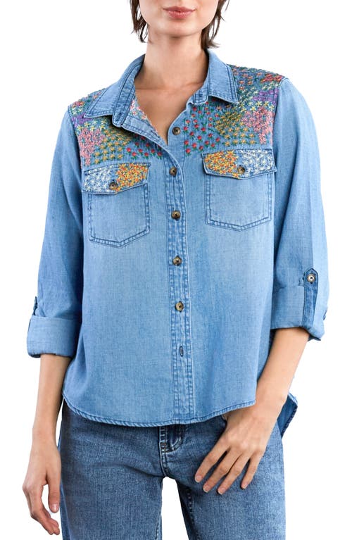 Billy T Flower Patch Embroidered Denim Button-up Shirt