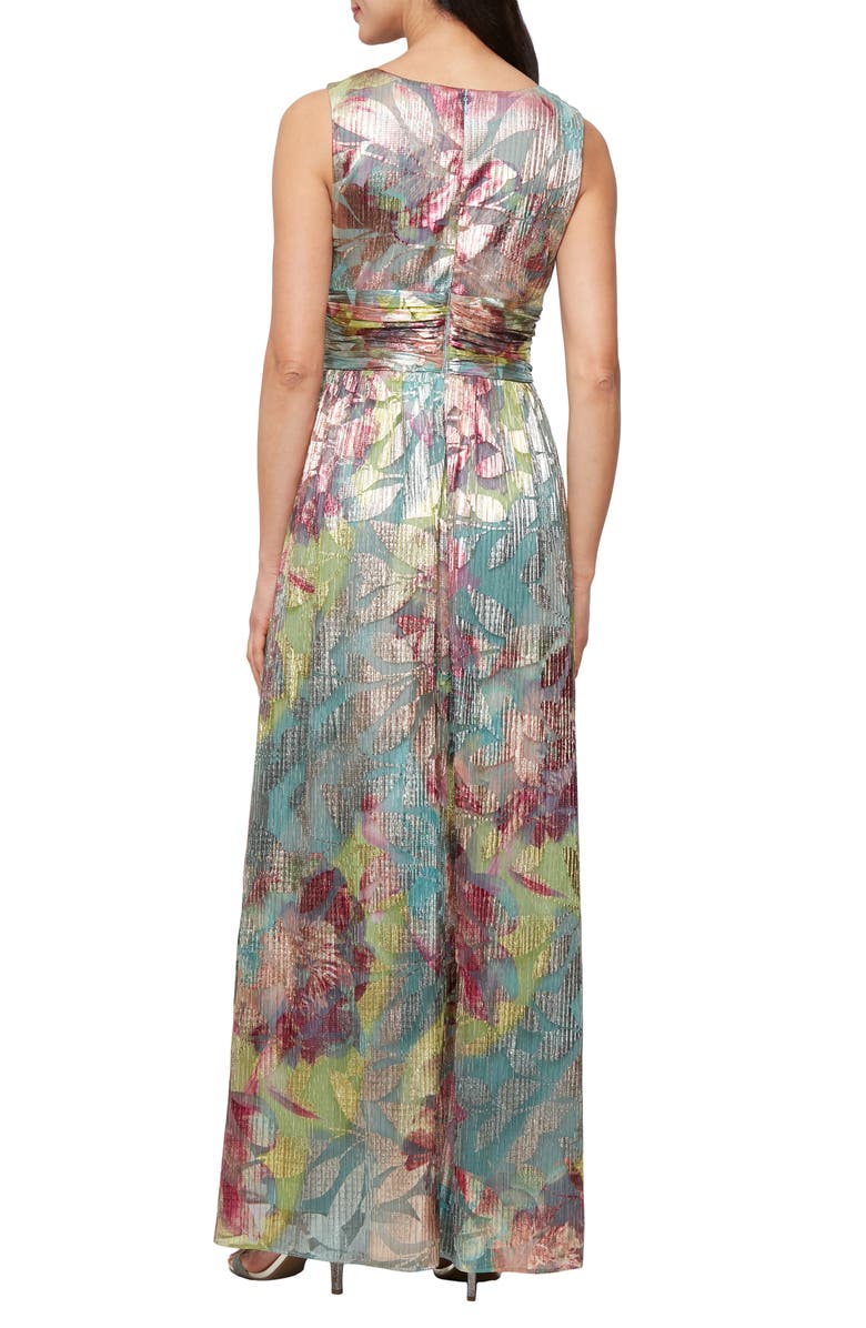 SL FASHIONS Metallic Floral Surplice Neck Gown, Alternate, color, 