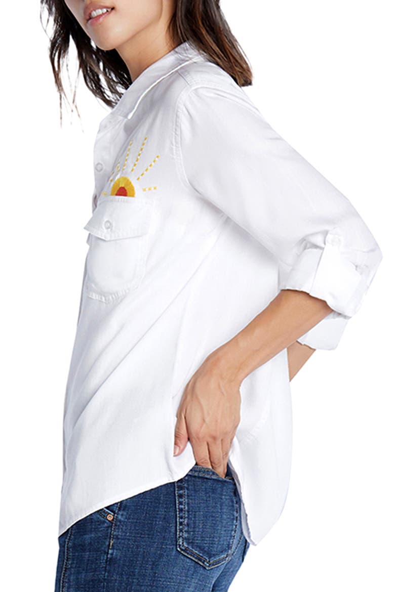 Hello Sunshine Embroidered Button-Up Shirt, Alternate, color, WHITE