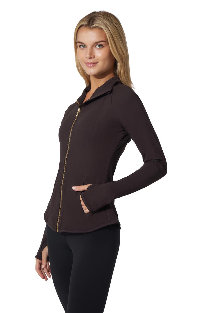 YOGALICIOUS Lux Rebel Flared Full Zip Sweatshirt, Alternate, color, Chocolate Mousse