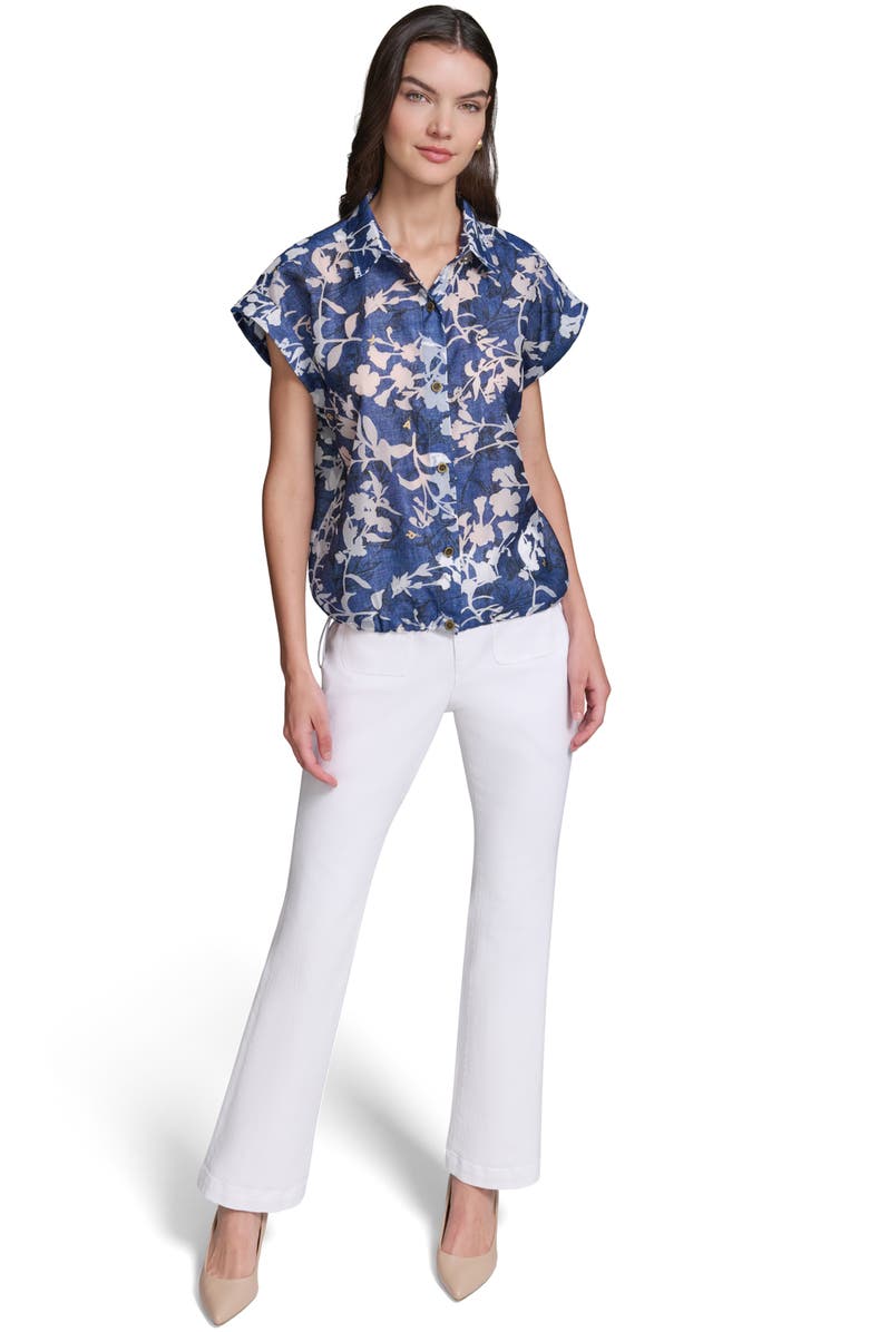 KARL LAGERFELD PARIS Floral Bungee Waist Button-Up Shirt, Alternate, color,