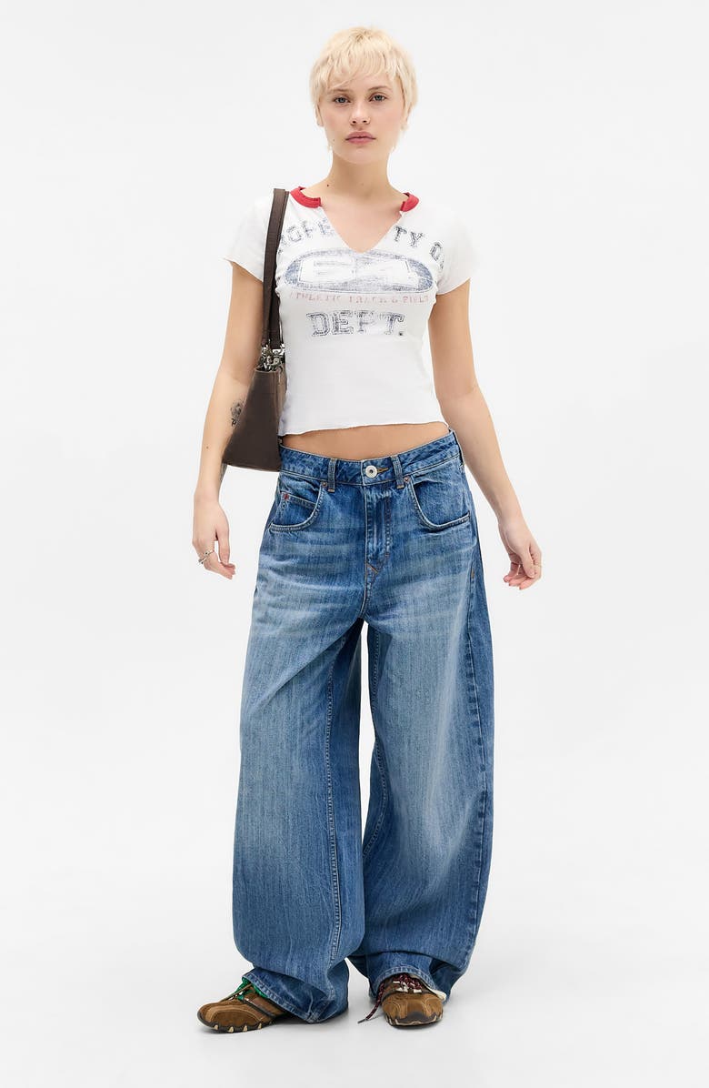 BDG Urban Outfitters Soorty V-Neck Faded Graphic Baby Tee, Alternate, color, Ecru