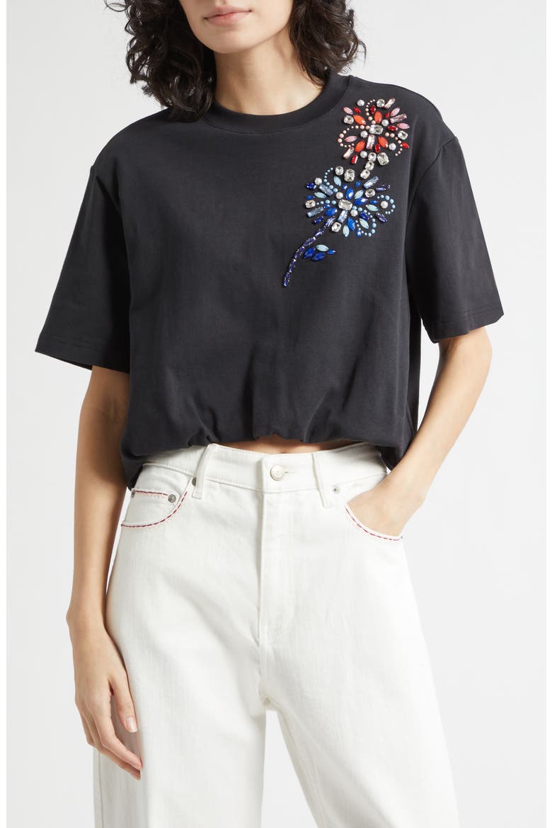 Davini Twilight Crystal & Bead Embellished Bubble Hem T-Shirt, Main, color, BLACK