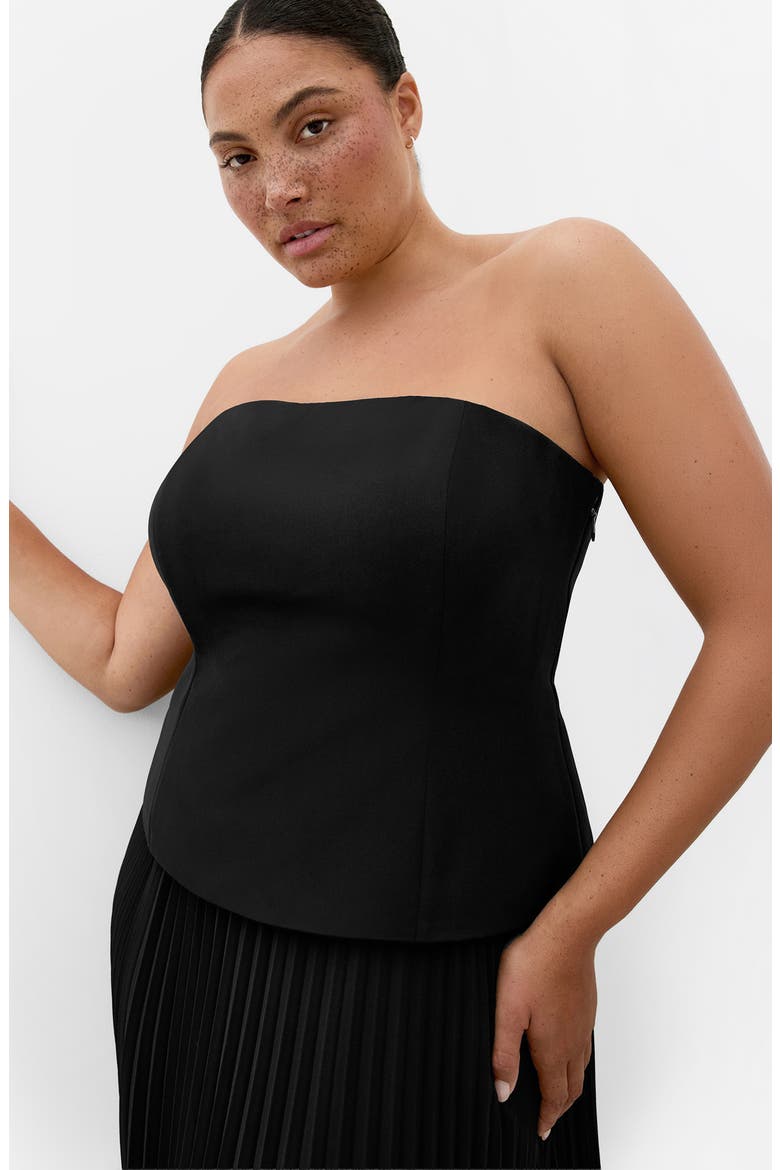 Loretta Strapless Pleated Maxi Dress, Alternate, color, BLACK