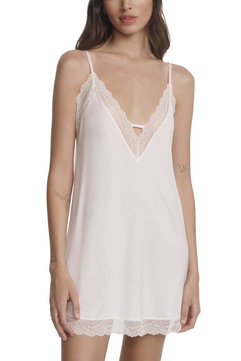 Lara Lace Trim Chemise, Alternate, color, IVORY