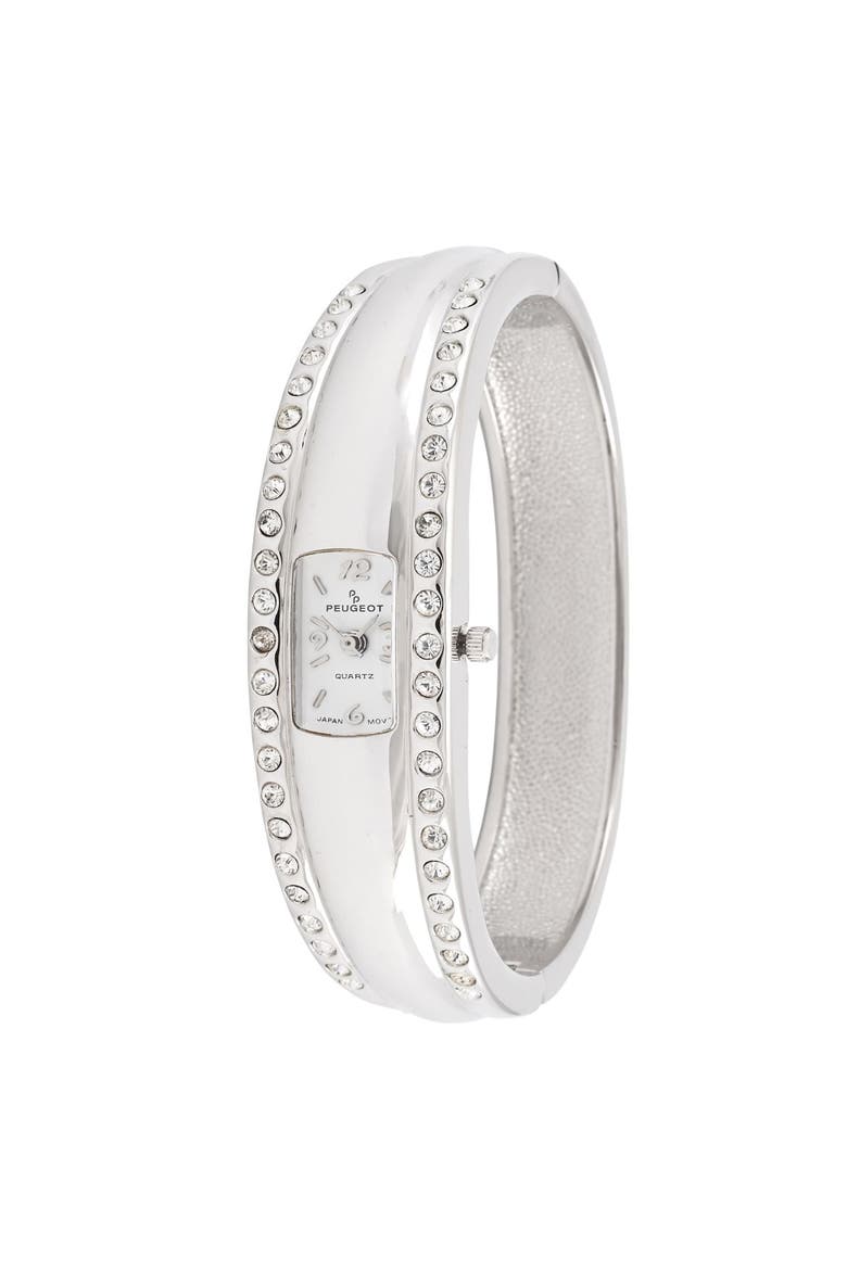 Fashion Crystal Accented Cuff Bangle- 18MM, Main, color, Silver