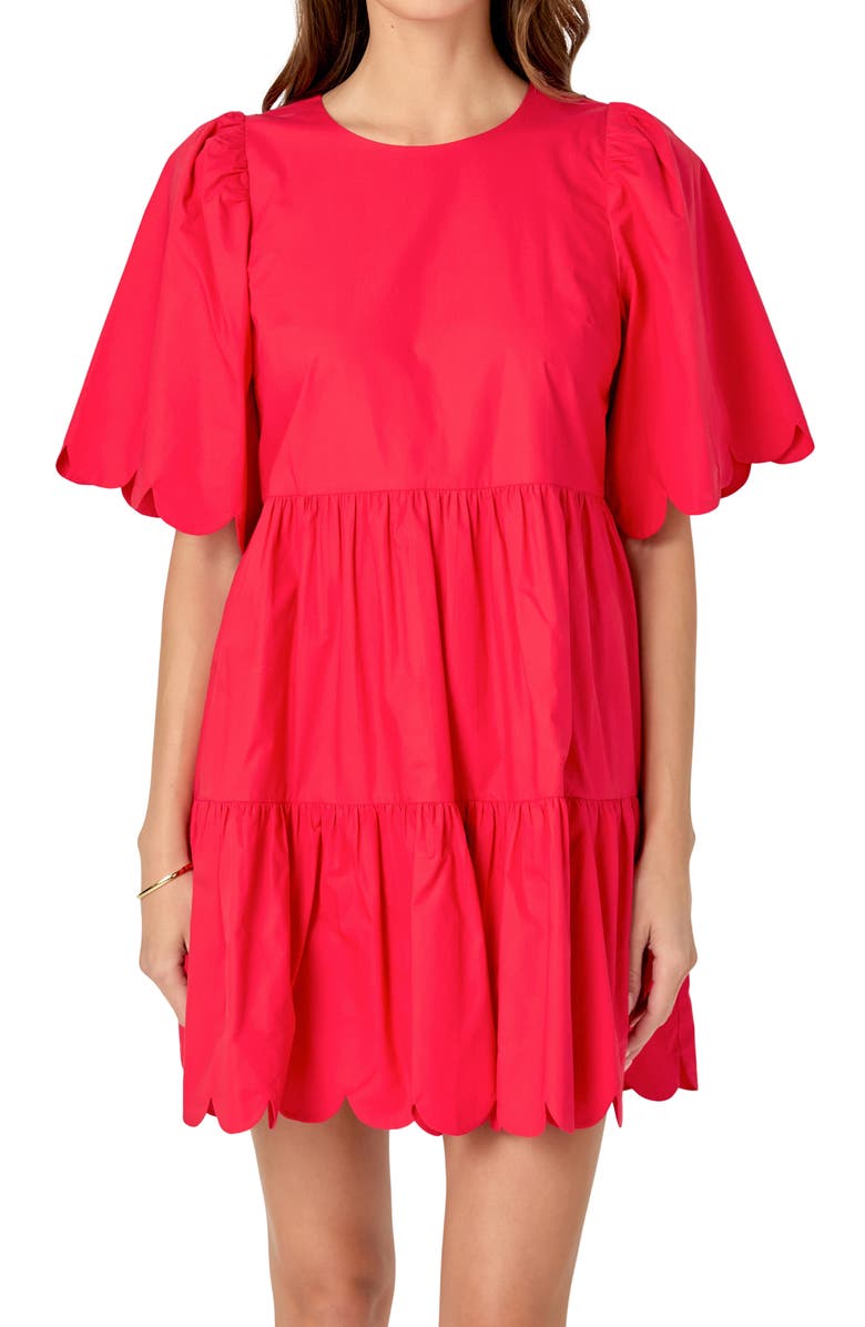 English Factory Scallop Minidress, Alternate, color, Red