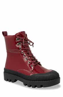 CHASE AND CHLOE Chelsey Patent Lug Sole Combat Boot