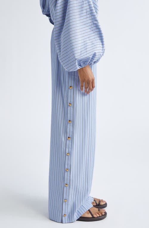 Zimmermann Rebellion Stripe Poplin Wide Leg Button Pants In Blue