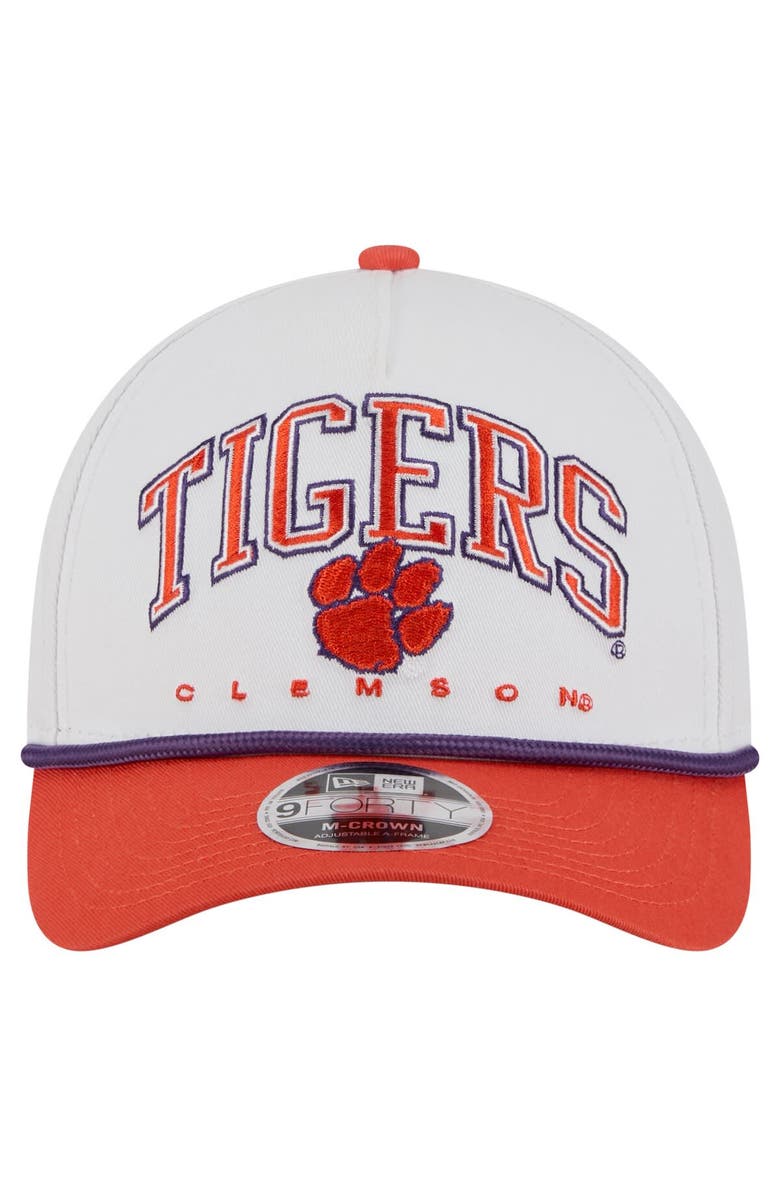 New Era Men's New Era White/Orange Clemson Tigers Arch Two-Tone Rope 9FORTY A-Frame M-Crown Adjustable Hat, Alternate, color, White