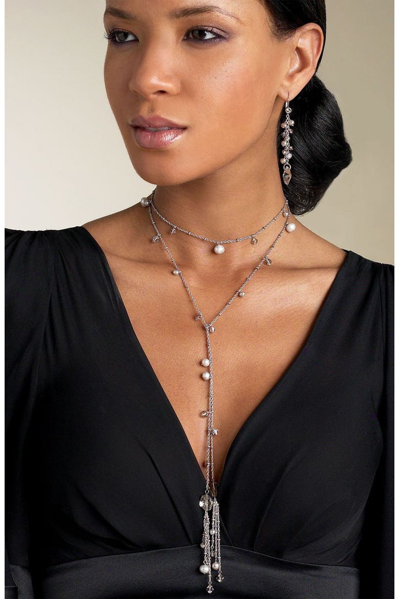 Pearl & Crystal Linear Earrings, Alternate, color, SILVER PEARL