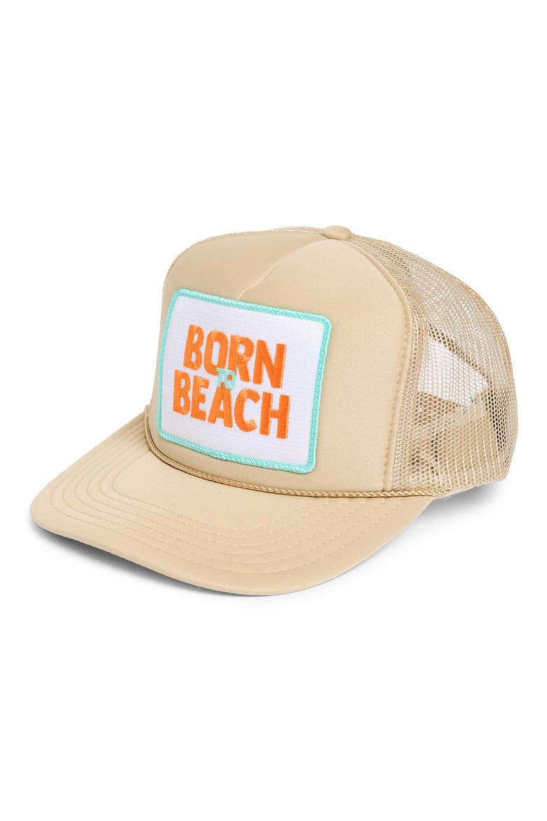 Born to Beach Trucker Hat, Main, color, KHAKI