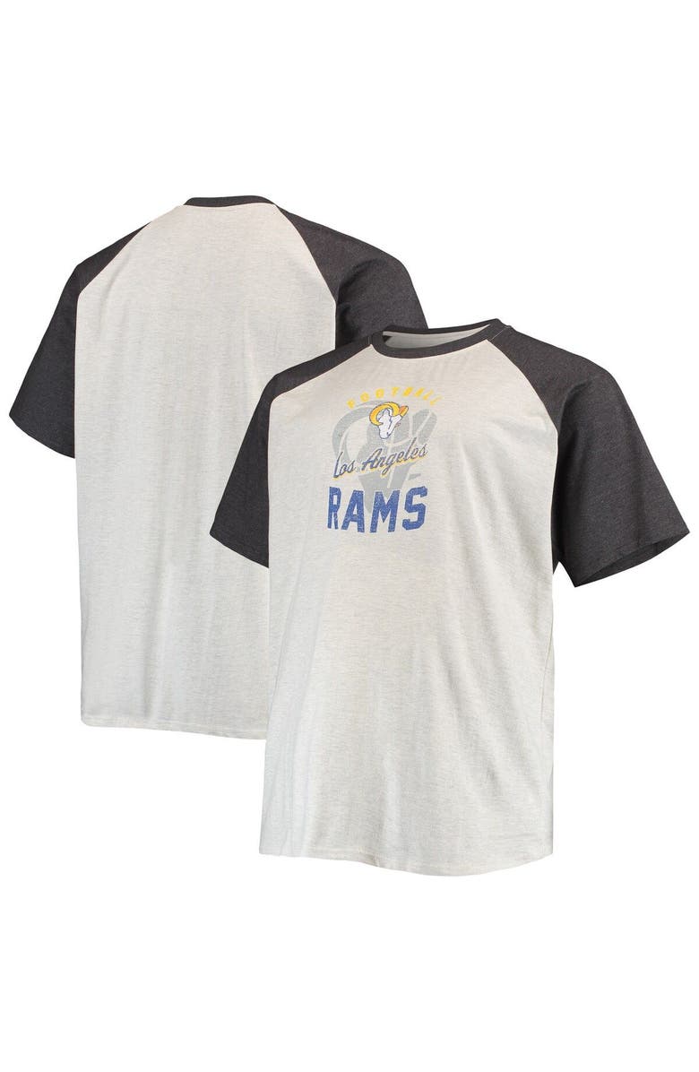 PROFILE Men's Oatmeal/Heathered Charcoal Los Angeles Rams Big & Tall Raglan T-Shirt, Main, color, 