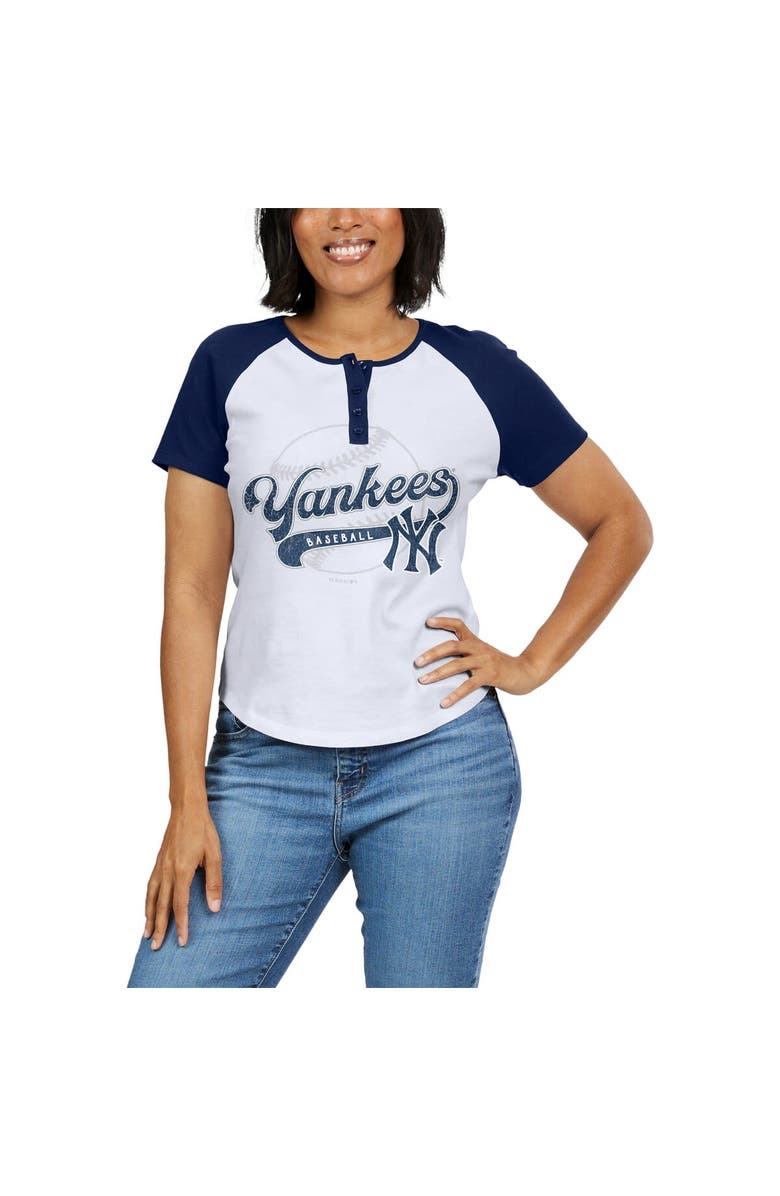 WEAR by Erin Andrews Women's WEAR by Erin Andrews White/Navy New York Yankees Henley Raglan T-Shirt, Alternate, color, 