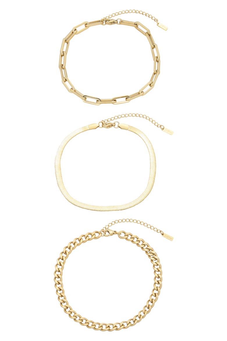 Set of 3 Assorted Chain Bracelets, Main, color, GOLD