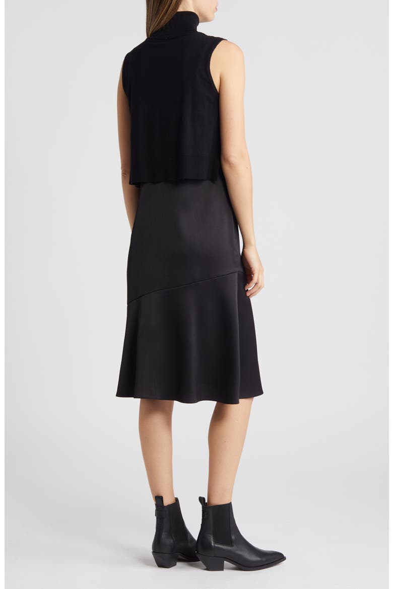 Two-Piece Sleeveless Turtleneck Sweater & Satin Slipdress, Alternate, color, BLACK