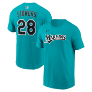 Nike Name & Number T-Shirt Nike Kyle Stowers Teal Miami Marlins Name & Number T-Shirt