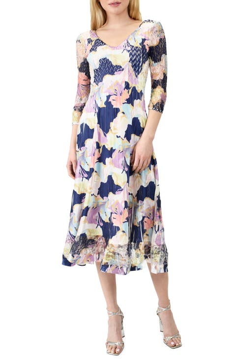 Floral Charmeuse & Lace Midi Dress