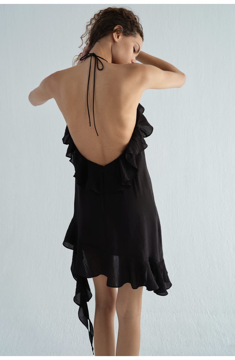 H&M Flounced halterneck dress, Alternate, color, Black