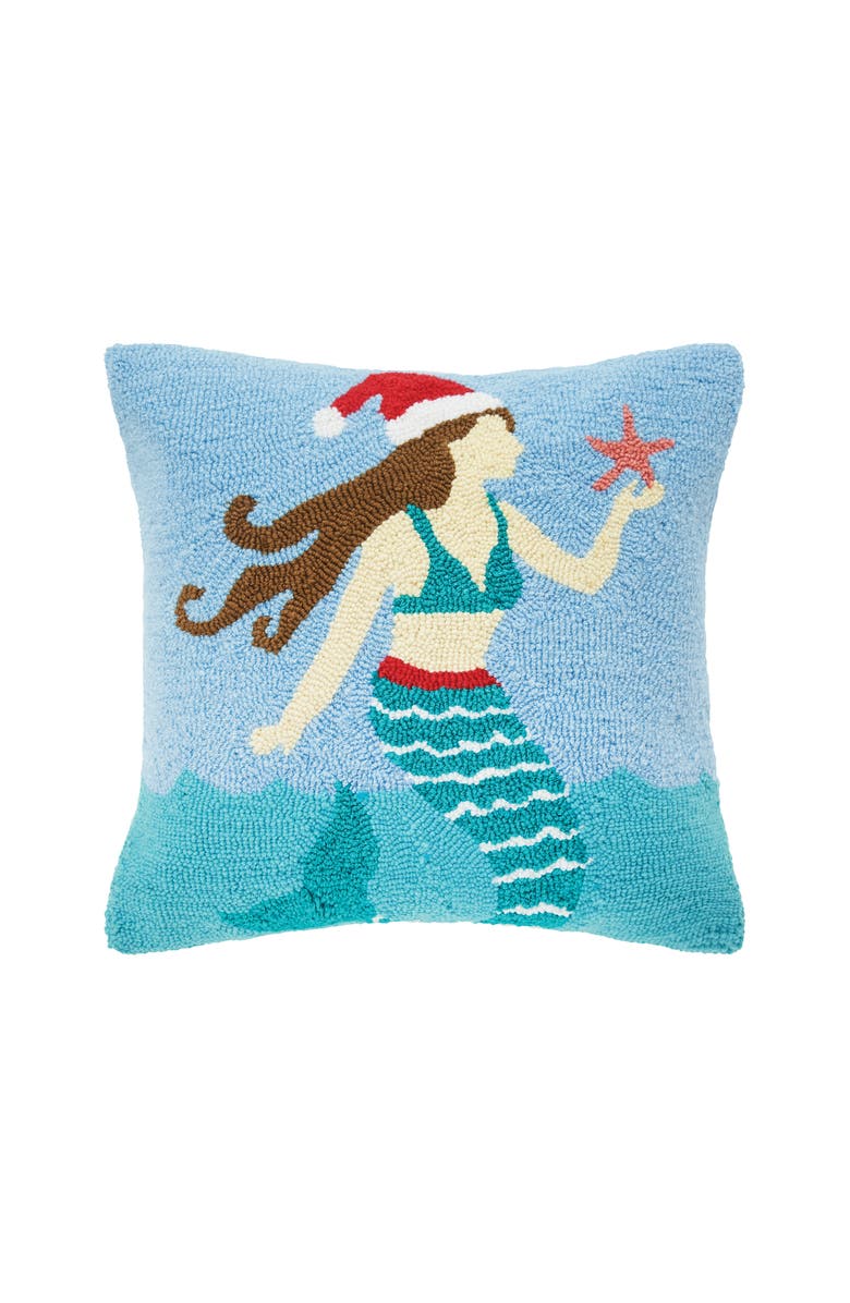 C&F Home Mermaid in Santa Hat Hooked Accent Throw Pillow 18" x 18", Main, color, 