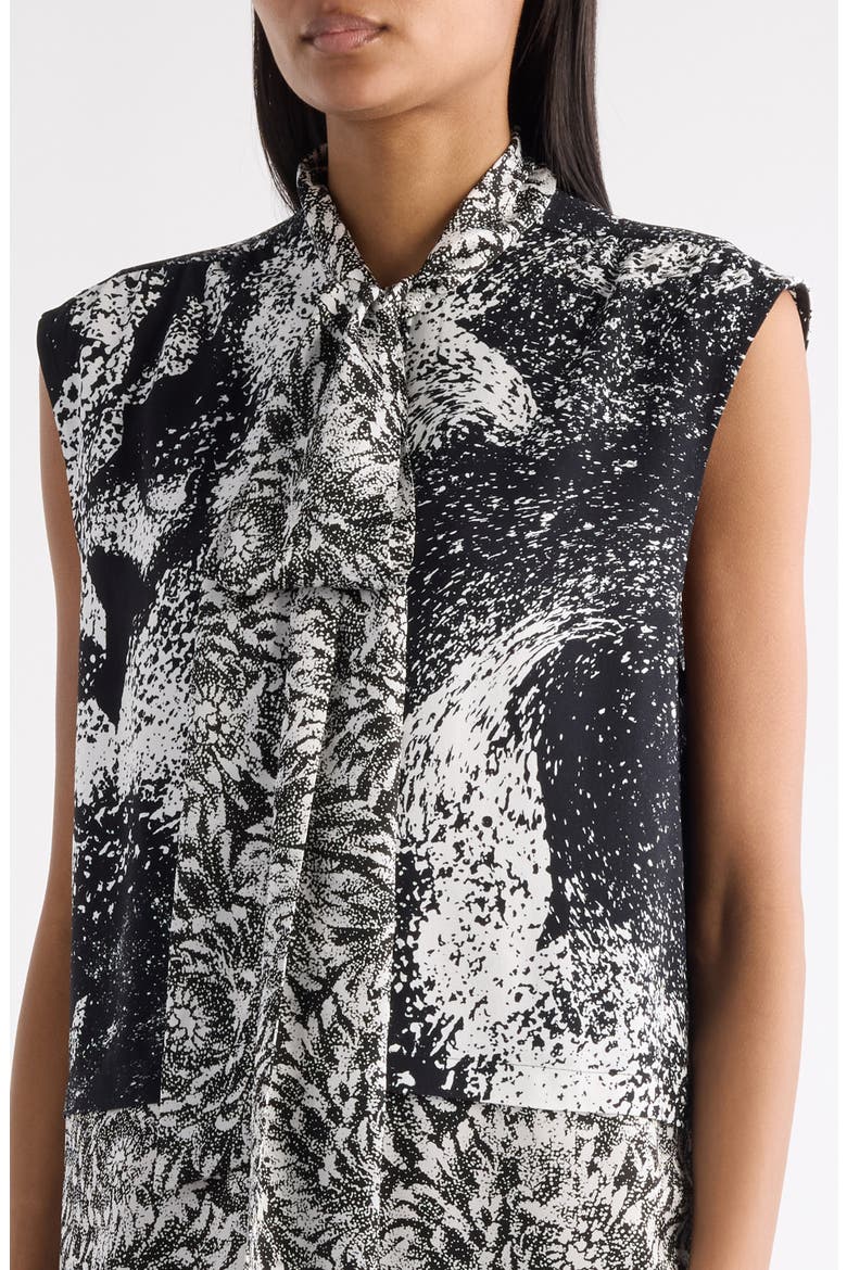 Cecussi Abstract Floral Tie Neck Midi Dress, Alternate, color, BLACK