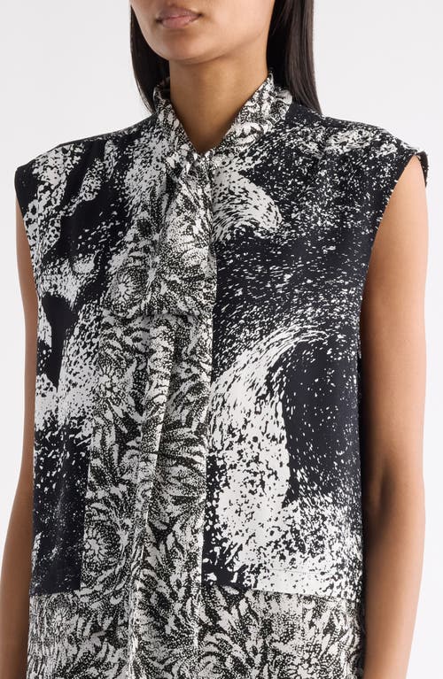 Dries Van Noten Cecussi Abstract Floral Tie Neck Midi Dress In Gray