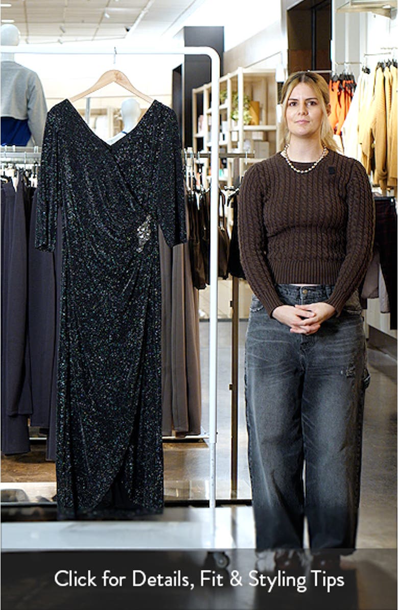 Three Quarter Sleeve Metallic Knit Gown, sales video thumbnail