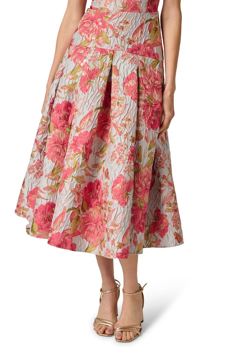 Floral Jacquard Fit & Flare Dress, Alternate, color, PINK/ BLUE MULTI