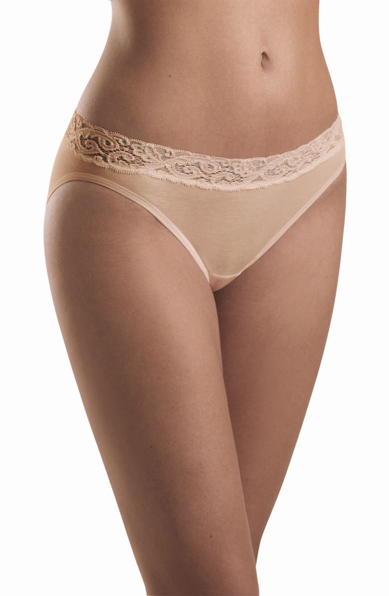 Hanro Moments High Cut Bikini, Main, color, Skin