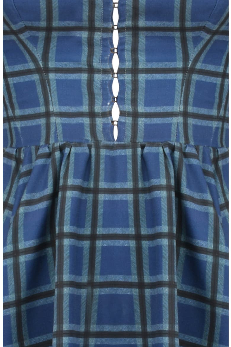 Delia Long Sleeve Midi Cocktail Dress, Alternate, color, BLUE TARTAN PRINT