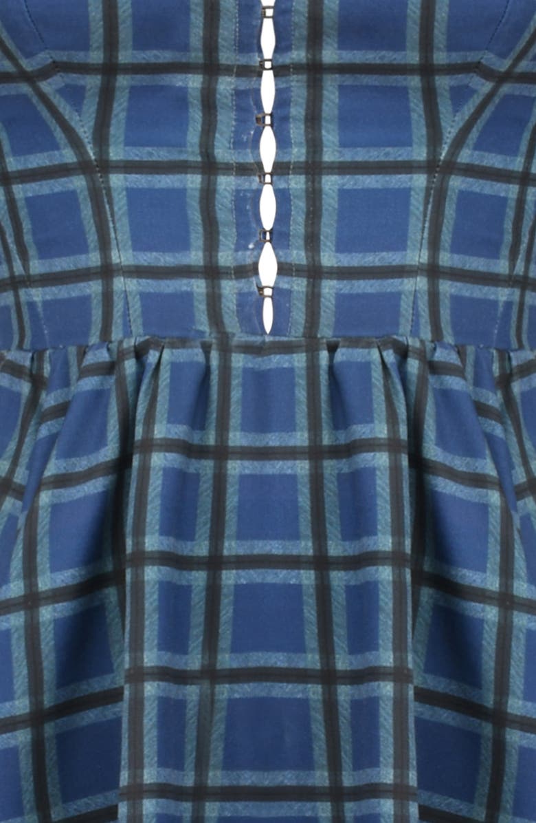 HOUSE OF CB Delia Long Sleeve Midi Cocktail Dress, Alternate, color, Blue Tartan Print