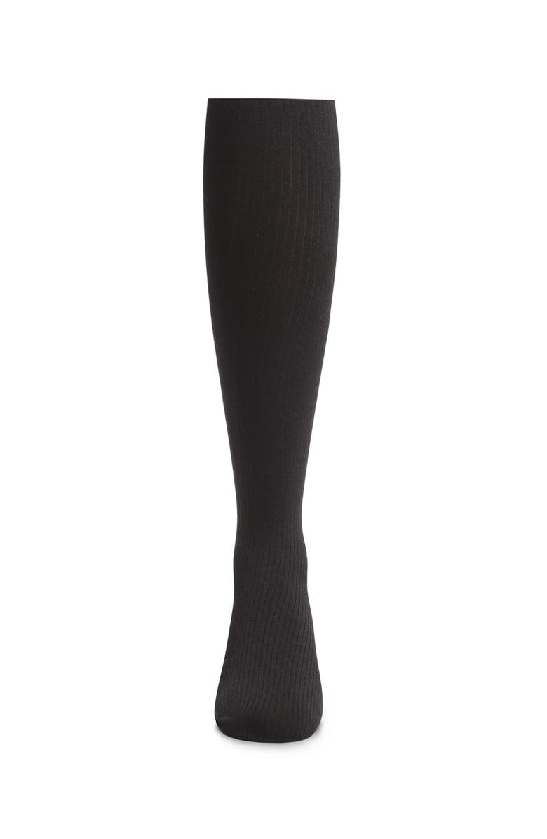 MeMoi Opaque Fine Ribbed Nylon Tights, Alternate, color, Black