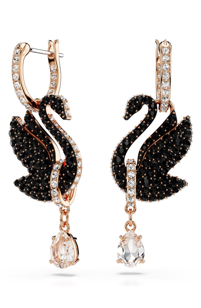 Swarovski Swan Crystal Drop Earrings, Main, color, Black