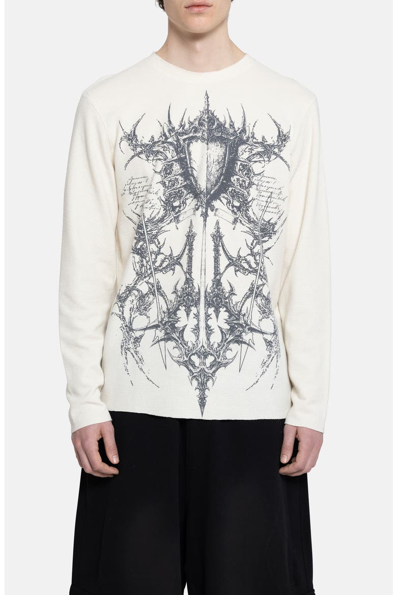 Kasper Digital Print Long Sleeve Thermal T-Shirt, Main, color, CREAM