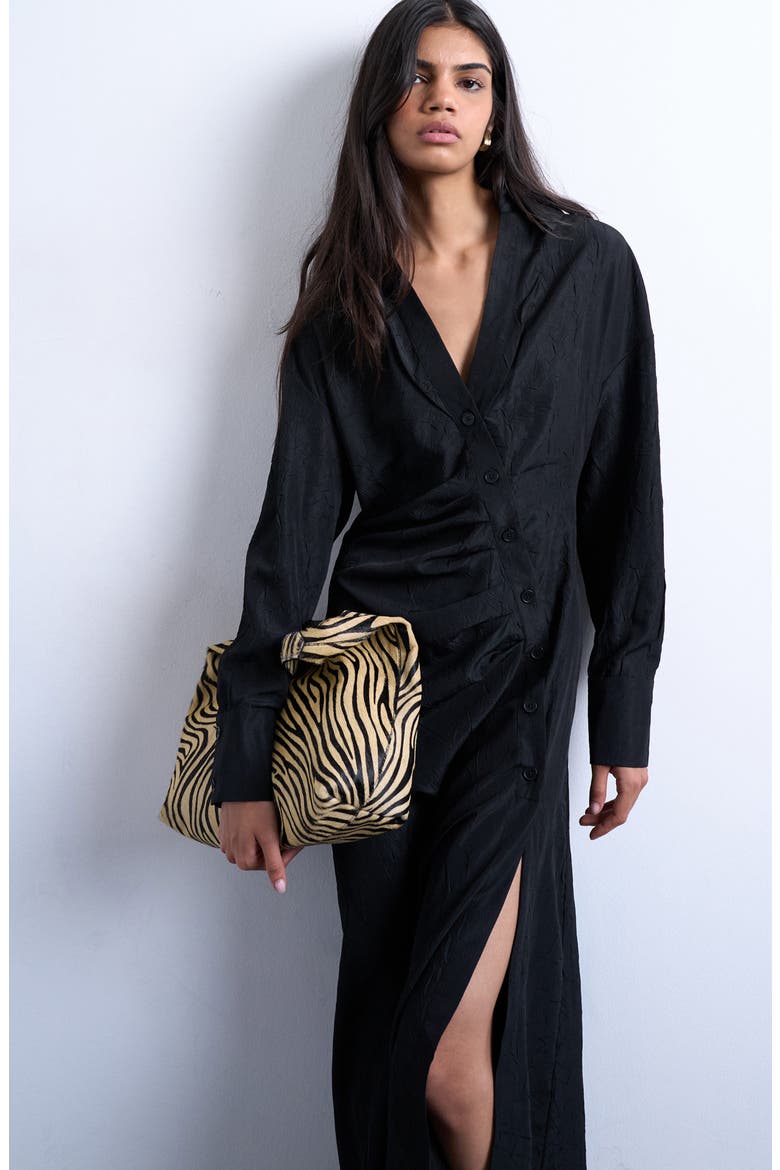 Long Sleeve Textured Shirtdress, Alternate, color, BLACK