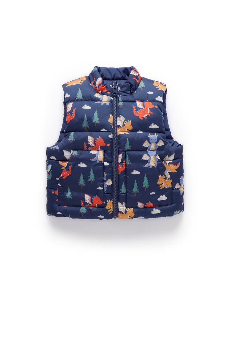 Baby Boy's Reversible Puffer Vest, Main, color, Dragon Print