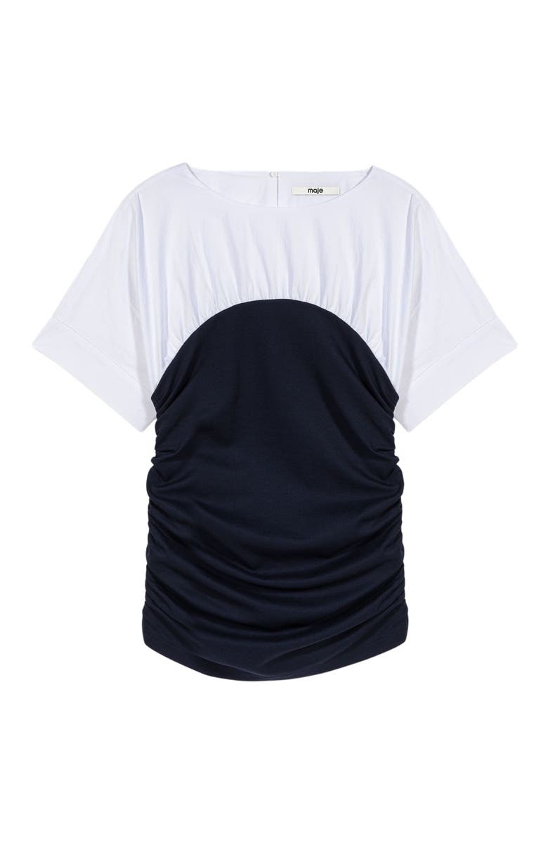 maje Pleated jersey top, Alternate, color, White/Navy