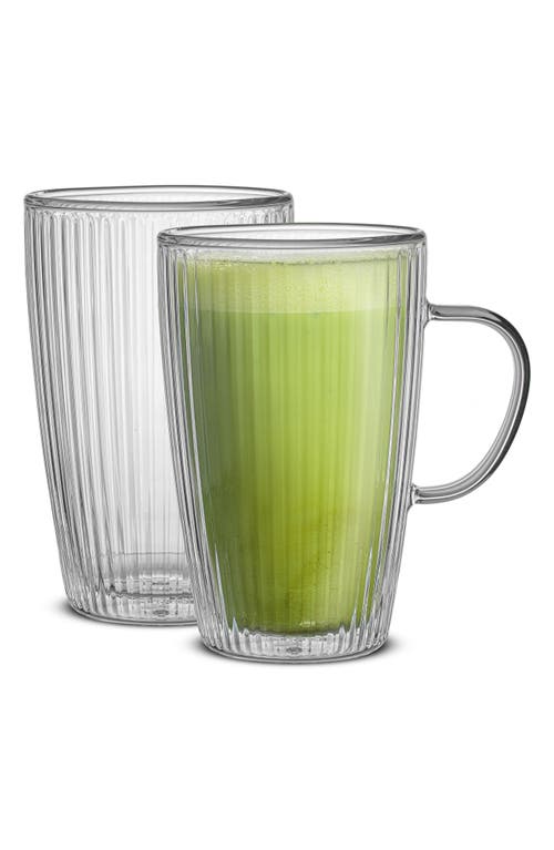 Joyjolt Set Of 2 Double Wall Fluted Glass Mugs In Gray