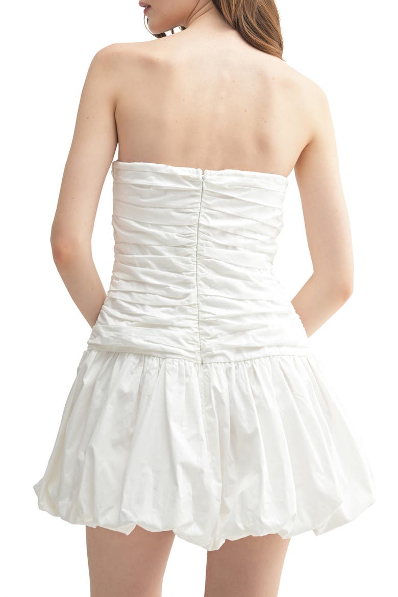 Pleated Strapless Bubble Hem Minidress, Alternate, color, WHITE