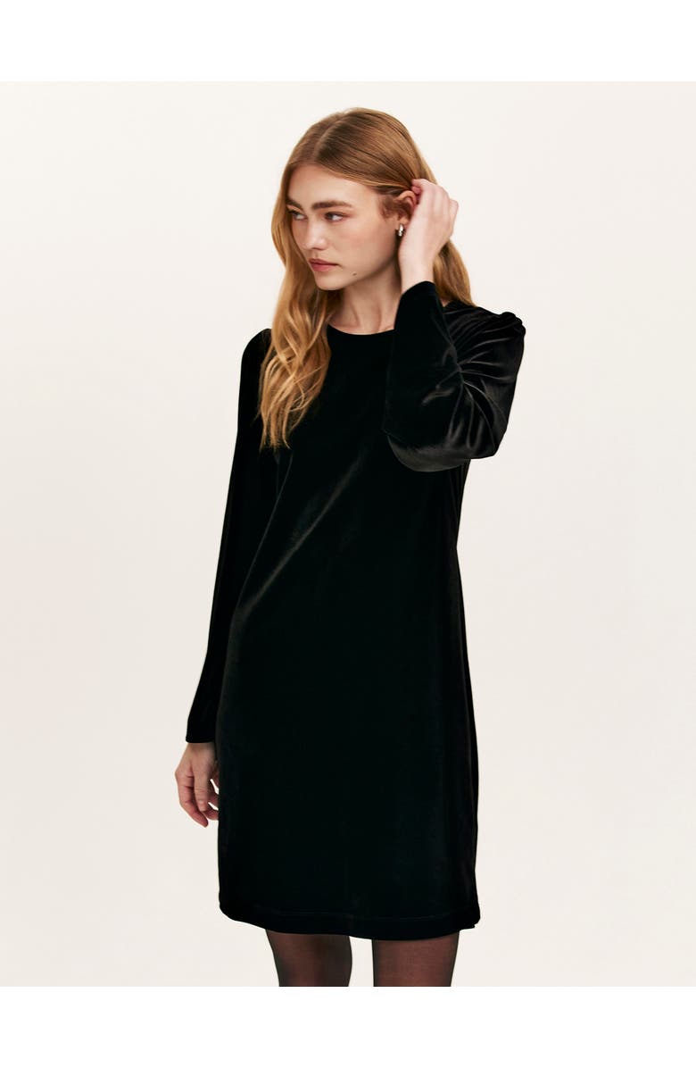 Finery London Hattie Velvet Round Neck Short Dress, Alternate, color, Black