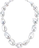 The Pearl Source 13-16mm White Baroque Freshwater Pearl Necklace - AAA Quality