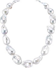 The Pearl Source 13-16mm White Baroque Freshwater Pearl Necklace - AAA Quality