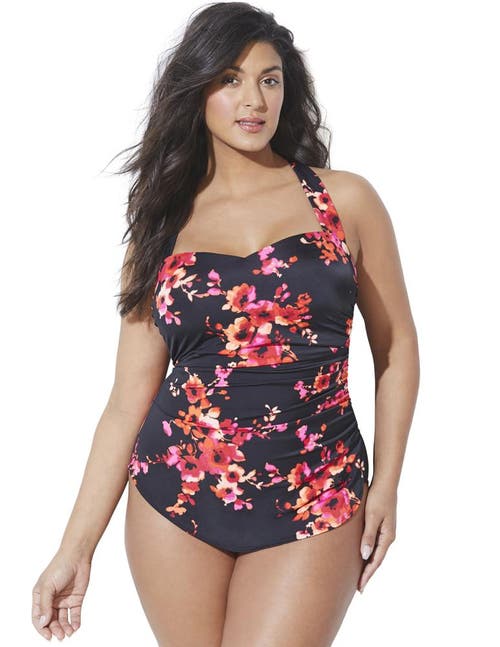 Swimsuits For All Chlorine Resistant H-back Sarong Front One Piece Swimsuit In Black