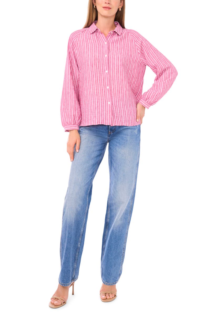 Ted Baker Stripe Oversize Button-Up Shirt, Alternate, color, Red Multi