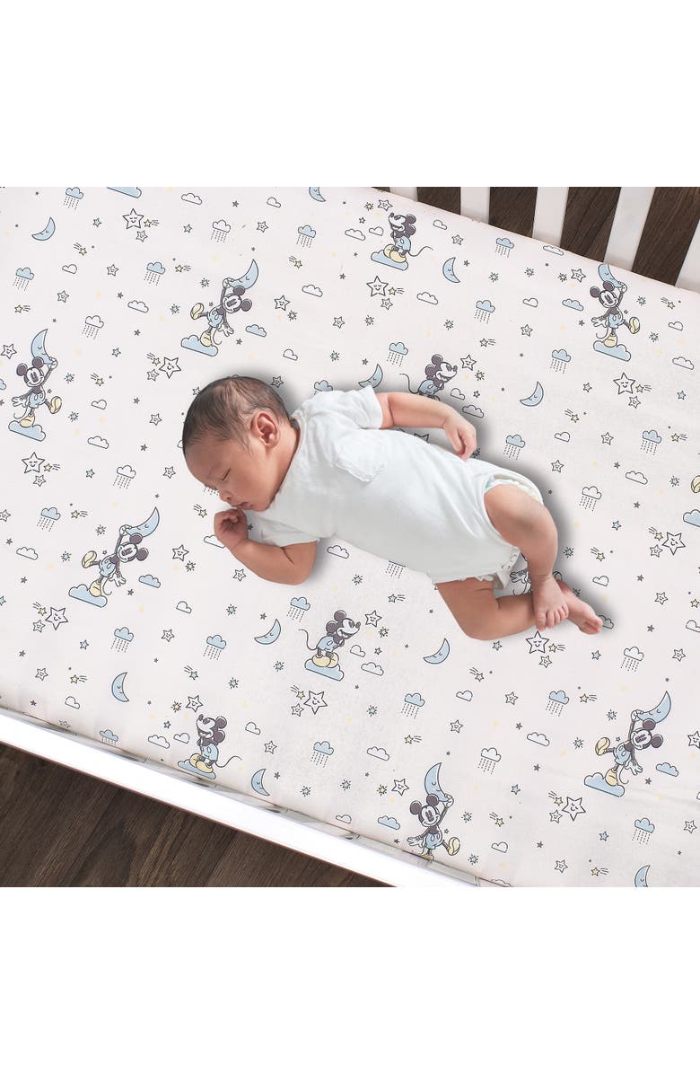 Lambs & Ivy Disney Baby Moonlight Mickey Mouse Fitted Crib Sheet, Alternate, color, White