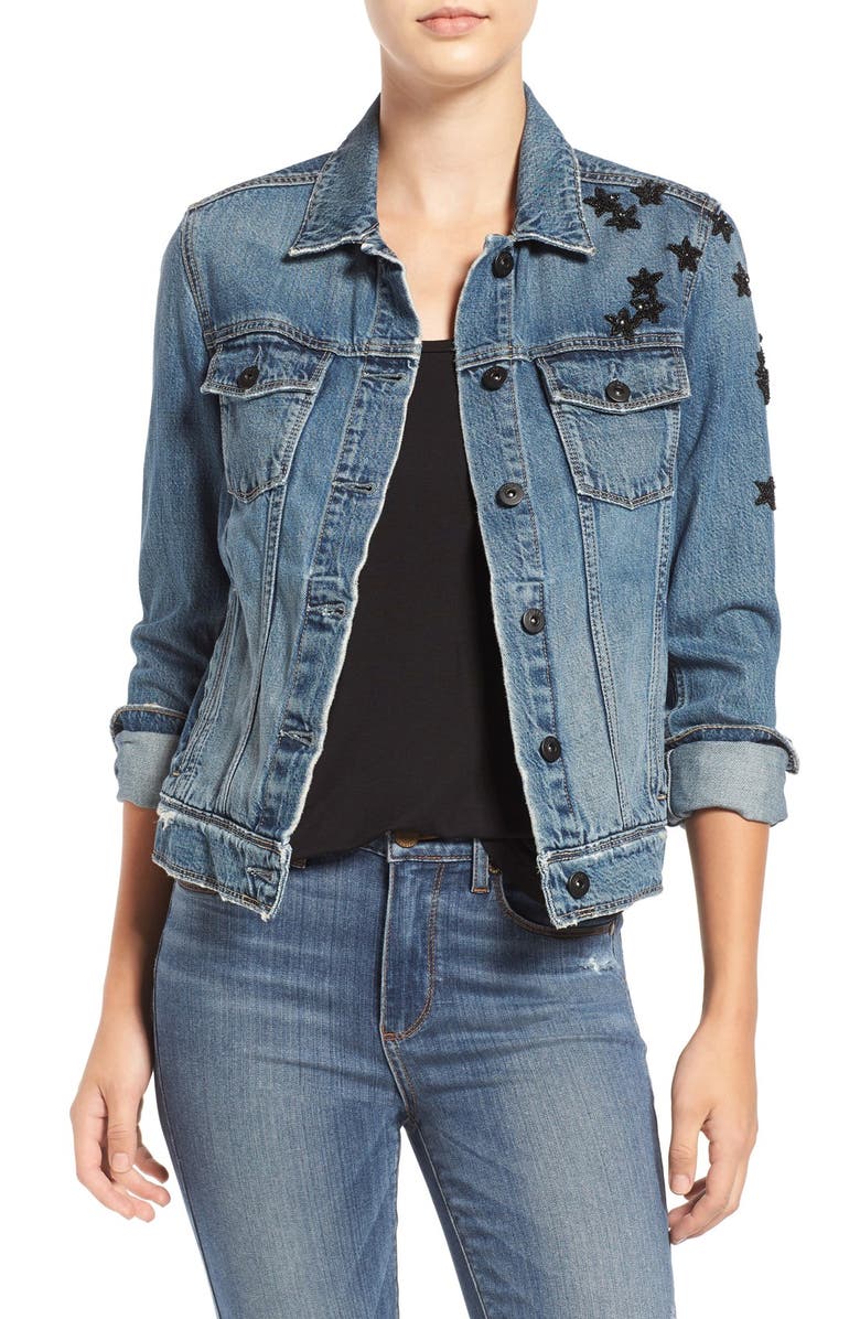 PAIGE Rowan Sequin Patch Denim Jacket, Main, color,
