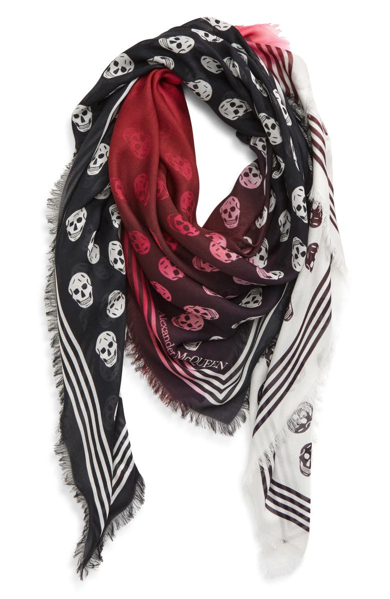 McQueen Alexander McQueen Skull Print Dip Dye Scarf, Main, color, 